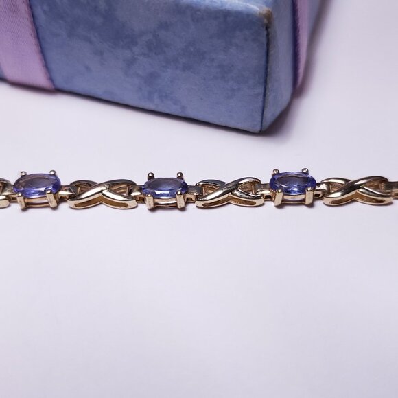 Estate 2.50ctw Natural Oval Tanzanite X pattern 10Kt Y/Gold Tennis Bracelet23222 - Picture 2 of 6